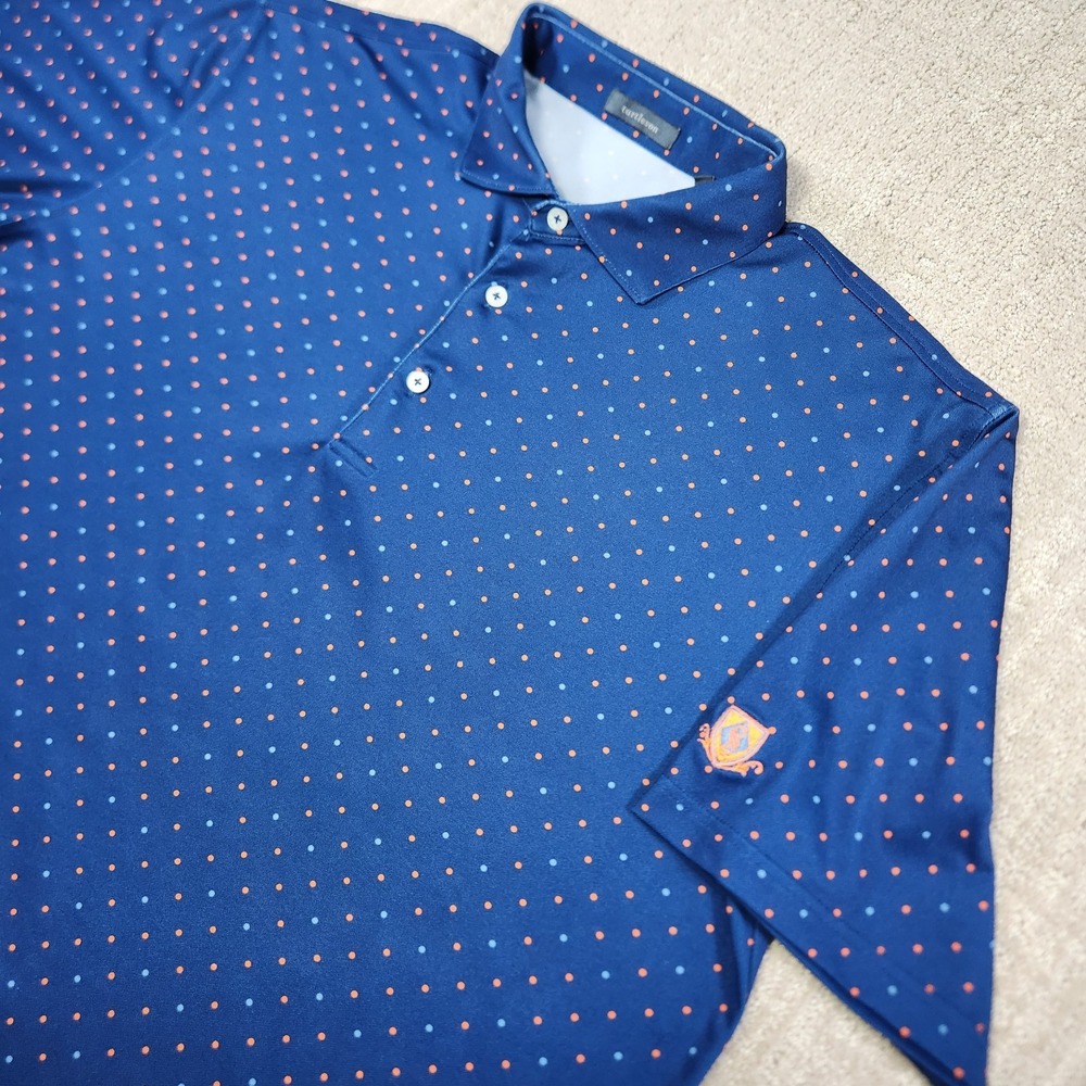 Turtleson Golf Polo Shirt Men XL Polka Dot Printed Blue Performance Quick Dry